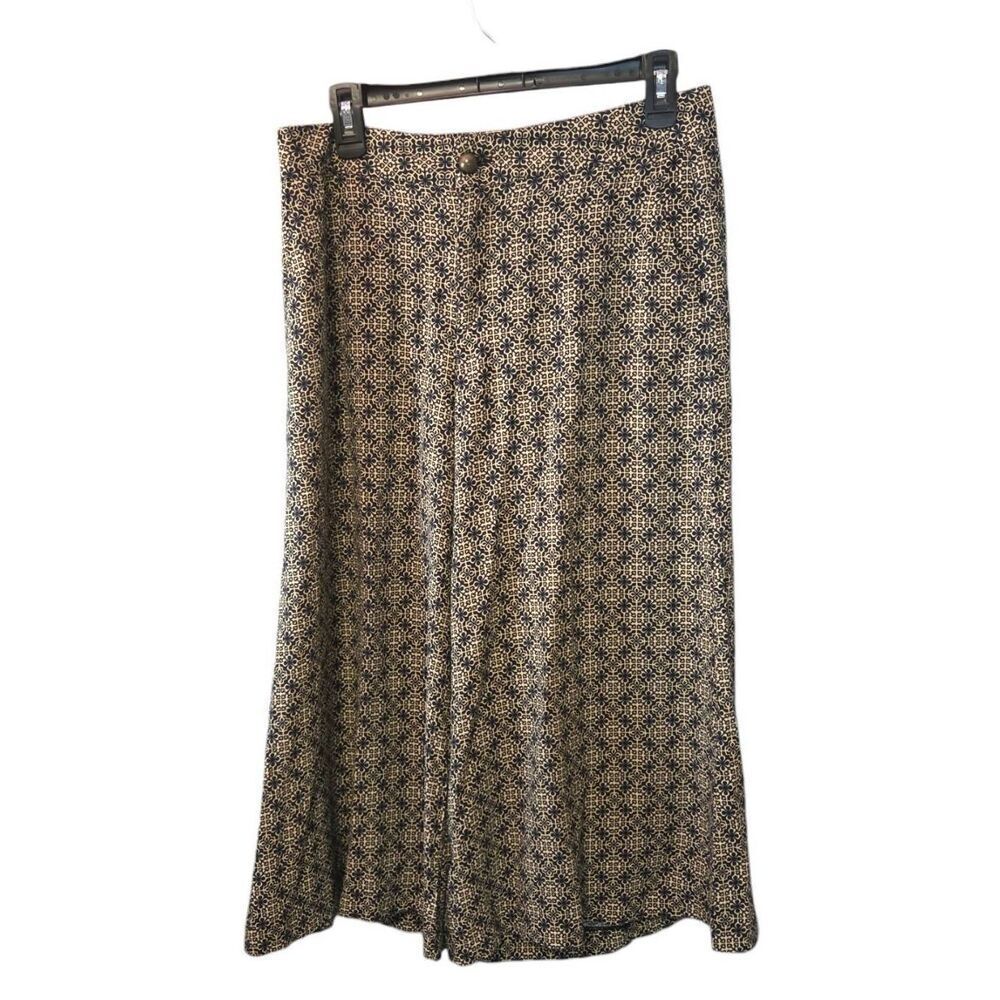 Cheroy Geometric Medallion Wide Leg Palazzo Pants Tan Black Size Medium